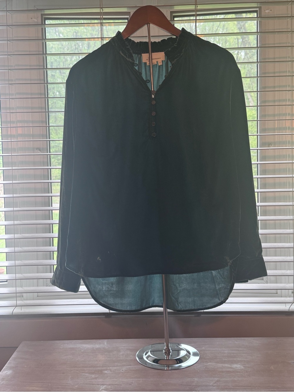 Anthropologie Velvet Top in Deep Green